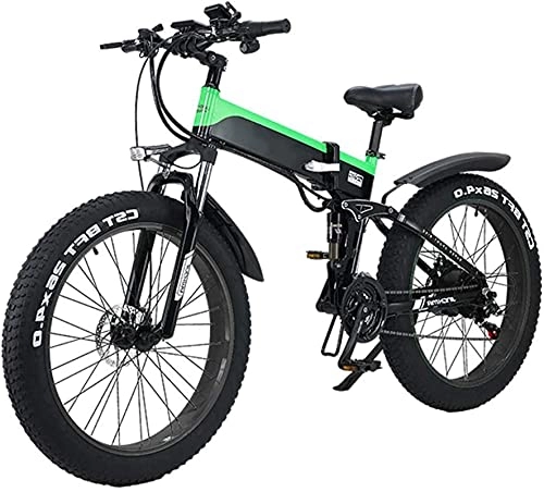 Folding Electric Mountain Bike : Folding Electric Mountain City Bike, LED Display Electric Bicycle Commute Ebike 500W 48V 10Ah Motor, 120Kg Max Load, Portable Easy To Store (Color : Green)