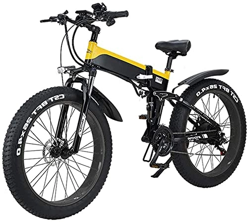 Folding Electric Mountain Bike : Folding Electric Mountain City Bike, LED Display Electric Bicycle Commute Ebike 500W 48V 10Ah Motor, 120Kg Max Load, Portable Easy To Store (Color : Yellow)