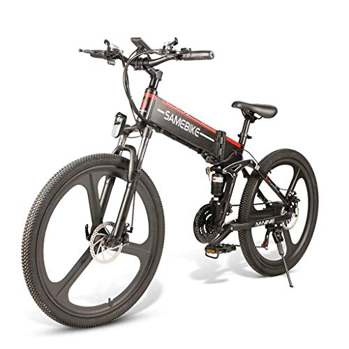 Folding Electric Mountain Bike : Folding Mountain Bike for Adult 48V 10.4AH Adult Double Disc Brake and Full Suspension Mountain Bike Bicycle Adjustable Seat Aluminum Alloy Frame Smart LCD Meter 27 Speed(Magnesium Alloy Rim, 350W)