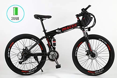 Folding Electric Mountain Bike : Folding Removable Charging Electric Bike, 26 Inch Lightweight Mountain Bike, Double Shock Absorption, Anti-Slip Resistant Thick Tire, 21 Speed Transmission Gears, 36V 8-20Ah Lithium Battery, Black, 20A