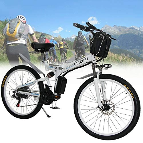Folding Electric Mountain Bike : FYHJND 26'' Electric Folding Mountain Bike with Removable Large Capacity 48V 13AH Lithium-Ion Battery 350W Motor Electric Bike Premium Full Suspension E-Bike 21 Speed Gear, White