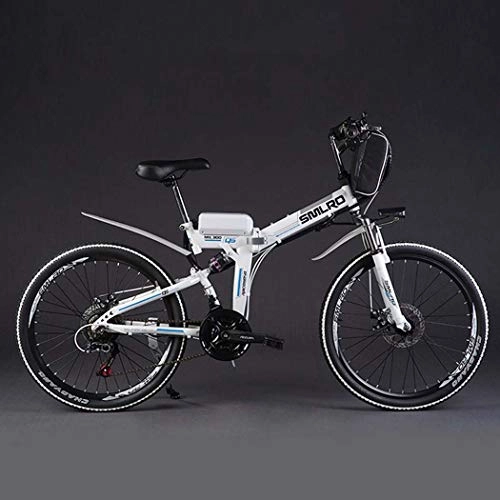 Folding Electric Mountain Bike : G.Z Electric bicycle, 26-inch 24-pocket lithium battery foldable mountain bike, soft tail and full suspension 48V 350W rear high-speed motor, 5-speed power adjustment LCD control instrument, White
