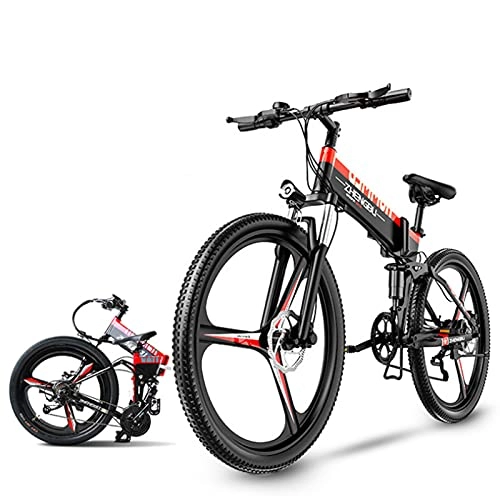 Folding Electric Mountain Bike : GAOXQ Electric Bike 400W Brushless Motor Ebike, 48V / 10Ah Lithium-Ion Battery, 26 In Electric Mountain Bike With 21-Speed and Suspension Fork, Red Red black-27 speed