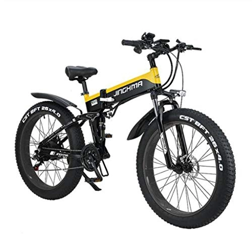 Folding Electric Mountain Bike : Gaoyanhang 26 inch 500W 48V / 10AH foldable electric bicycle, off-road fat tire electric bicycle, Shimano 21 speed, 30 climbing (Color : Yellow)