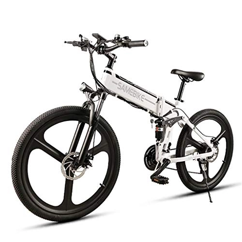 Folding Electric Mountain Bike : Gaoyanhang 350W electric bicycle, 48V / 10Ah lithium battery-powered folding mountain bike, which can be charged in 4-6 hours, 21-speed / 30km / h made of aluminum alloy (Color : White)