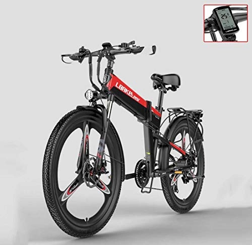 Folding Electric Mountain Bike : GASLIKE Adult 26 Inch Electric Mountain Bike, 48V Lithium Battery Electric Bicycle, With anti-theft alarm / fixed-speed cruise / 5-gear assist, A, 12.8AH