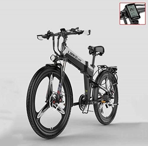 Folding Electric Mountain Bike : GASLIKE Adult 26 Inch Electric Mountain Bike, 48V Lithium Battery Electric Bicycle, With anti-theft alarm / fixed-speed cruise / 5-gear assist, B, 10.4AH