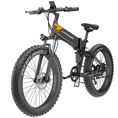 Folding Electric Mountain Bike : GASLIKE Adult Foldable Fat Tire Electric Mountain Bike, 48V 10AH Lithium Battery, Off-Road Beach Snow Bikes, Aluminum Alloy City Electric Bicycle, 26 Inch Wheels