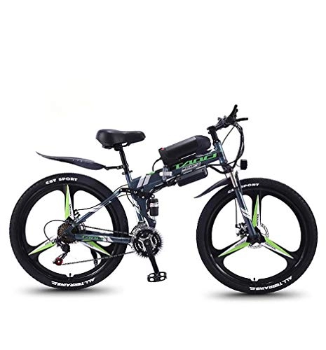 Folding Electric Mountain Bike : GASLIKE Folding Adult Electric Mountain Bike, 350W Snow Bikes, Removable 36V 10AH Lithium-Ion Battery for, Premium Full Suspension 26 Inch Electric Bicycle, Gray, 27 speed