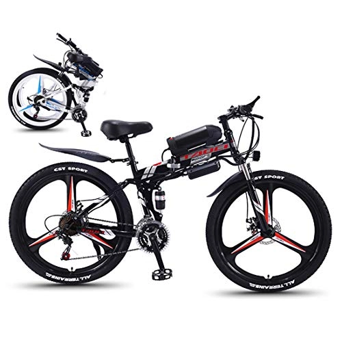 Folding Electric Mountain Bike : GJNWRQCY 26'' Electric Bike Foldable Mountain Bicycle for Adults 36V 350W 13AH Removable Lithium-Ion Battery E-Bike Fat Tire Double Disc Brakes LED Light, Black
