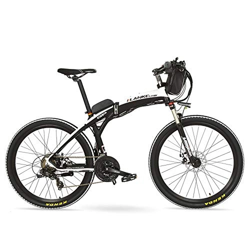 Folding Electric Mountain Bike : GP 26'' 400W E-bike Quick-Folding Mountain Bicycle, 48V Battery Electric Bike, Suspension Fork, Front & Rear Disc Brake (Black White, 12Ah)