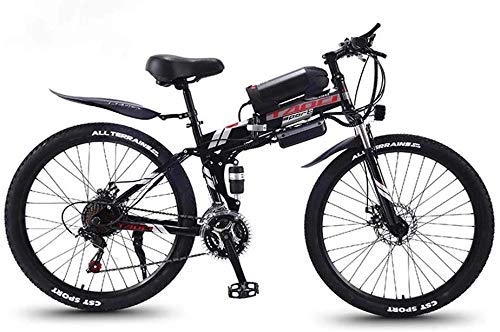 Folding Electric Mountain Bike : GQQ Variable Speed Bicycle, Adults Folding Electric Mountain Bike, 350W Snow Bikes, Detachable 36V 10Ah Lithiumion Battery, Premium Fully 26 inch Electric, Gray, 21 Speed, Black