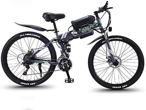 Folding Electric Mountain Bike : GQQ Variable Speed Bicycle, Adults Folding Electric Mountain Bike, 350W Snow Bikes, Detachable 36V 10Ah Lithiumion Battery, Premium Fully 26 inch Electric, Gray, 21 Speed, Gray