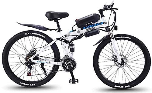 Folding Electric Mountain Bike : GQQ Variable Speed Bicycle, Adults Folding Electric Mountain Bike, 350W Snow Bikes, Detachable 36V 10Ah Lithiumion Battery, Premium Fully 26 inch Electric, Gray, 21 Speed, White