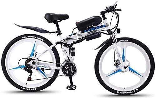 Folding Electric Mountain Bike : GQQ Variable Speed Bicycle, Folding Adult Electric Mountain Bike, 350W Snow Bikes, Detachable 36V 10Ah Lithiumion Battery, Premium Fully 26 inch Electric, White, 21 Speed, White, 21 Speed