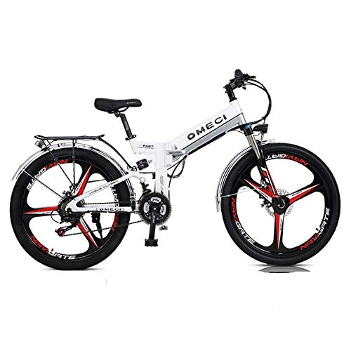 Folding Electric Mountain Bike : GRF-XB 2020 Upgraded Electric Mountain Bike, Folding Electric Bicycle 21 Speed 26" 48V 300W 10AH lithium-ion battery Aluminum Alloy Ebike Bicycles for Adults (Color : White)