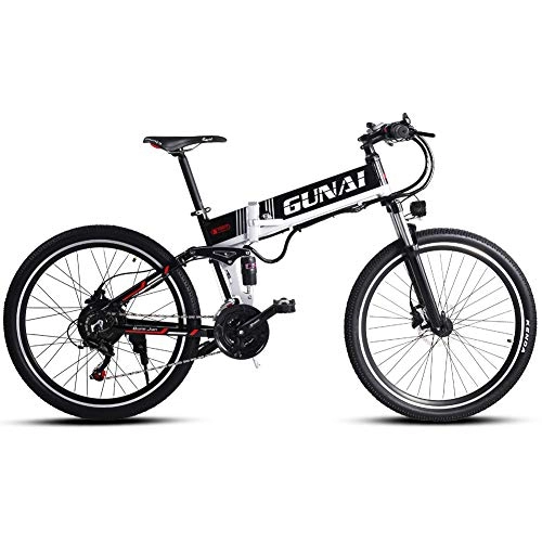 Folding Electric Mountain Bike : GUNAI Electric Bike, 48V 500W Moutain Bike 21 Speeds 26 Inches Electric Moutain Bike with Removable Lithium Battery(Black)