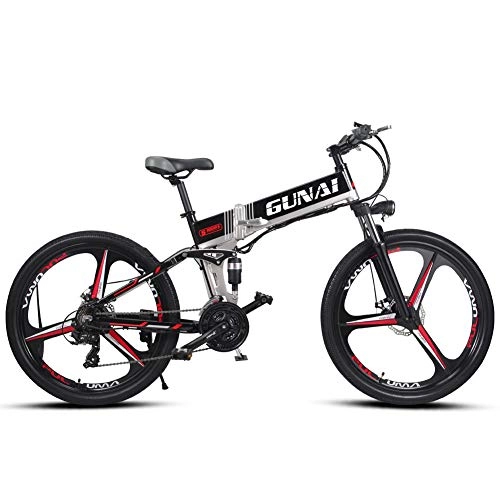 Folding Electric Mountain Bike : GUNAI Electric Mountain Bike 26 inches Folding E-bike with Rear Seat with Removable Battery 21-speed Transmission System