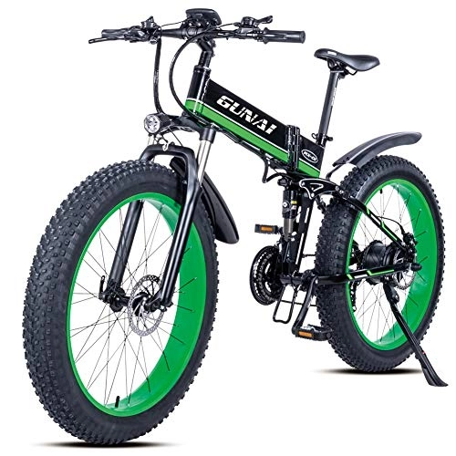 Folding Electric Mountain Bike : GUNAI Electric Mountain Bike 26 Inches Folding Fat Tire E-bike with 48V 12Ah Removable Lithium Battery