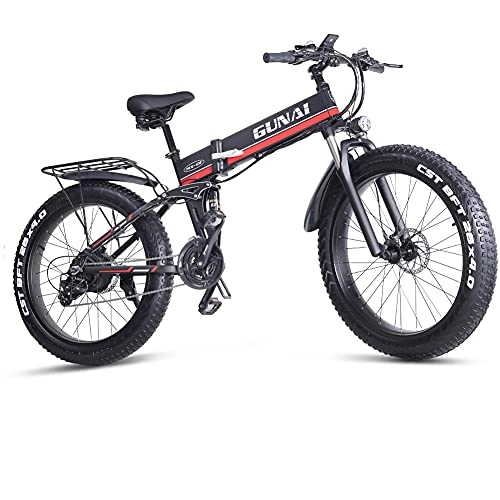Folding Electric Mountain Bike : GUNAI Electric Mountain Bike 26 Inches Folding Fat Tire E-bike with Rear Seat and 48V 12.8AH Removable Lithium Ion Battery