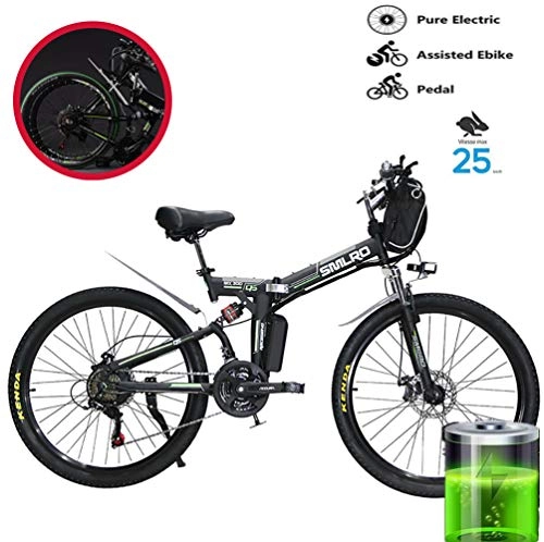 Folding Electric Mountain Bike : GUOJIN 24 Inch Tires E-bike 3 Riding Modes 25km / h 10Ah Lithium Battery, Saddle Adjustable, Dual Disc Brakes Electric Bicycle for Commuting, Black