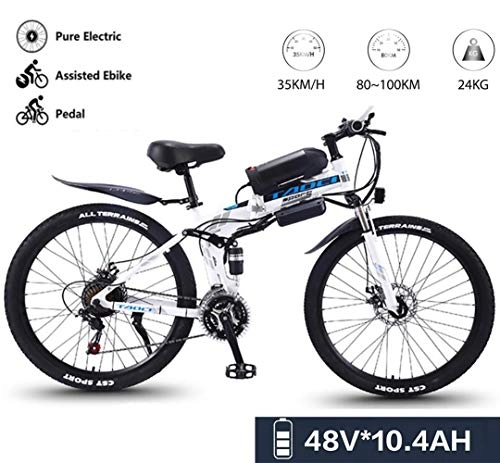 Folding Electric Mountain Bike : GUOJIN 26 Inch Folding Power Assist Electric Bicycle, 350W 8Ah Lithium Battery Electric Bike with Front LED Light, Blue