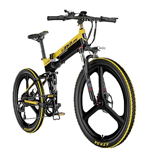 Folding Electric Mountain Bike : H&G Electric Bikes for Adults, 26'' Folding Mountain Bike 48V / 10.4AH High-Efficiency Lithium Battery Three Working Modes Hydraulic Disc Brakes (with Accessory kit), yellow