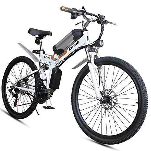 Folding Electric Mountain Bike : H＆J Folding electric bicycle, 26-inch portable electric mountain bike high carbon steel frame double disc brake with front LED light hybrid bicycle 36V / 8AH