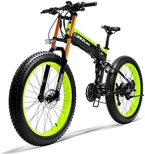 Folding Electric Mountain Bike : Haowahah LANKELEISI Adult Electric Bicycle, 48V 12.8Ah 1000W X2000 All-round Electric Bicycle, 20" 4.0 Fat Tire 7-speed Mountain Folding Electric Bicycle (Green, 1000W)