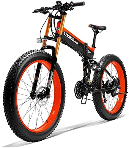 Folding Electric Mountain Bike : Haowahah Lankeleisi electric bicycle full-featured electric bicycle folding electric bicycle 26" 4.0 big tire 750plus 48V 14.5ah 1000W upgrade fork (Red, A battery)