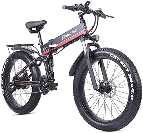 Folding Electric Mountain Bike : Haowahah Shengmilo Electric Bike MX01 Folding E-bike, 4” Fat Tire Mountain, Shimano 21-Speed, Max Speed 25 Mph, 3 Riding Modes, Pedal Assist, With 48V / 12.8Ah Removable Lithium Battery (Red, A battery)