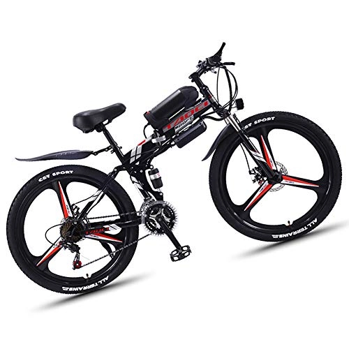 Folding Electric Mountain Bike : HAOYF 26'' Electric Mountain Bike, Removable Large Capacity Lithium-Ion Battery (36V 350W), Electric Bike 27 Speed Gear, 3 Working Modes, Front Fork Shock Absorption, Black, One Piece Wheel
