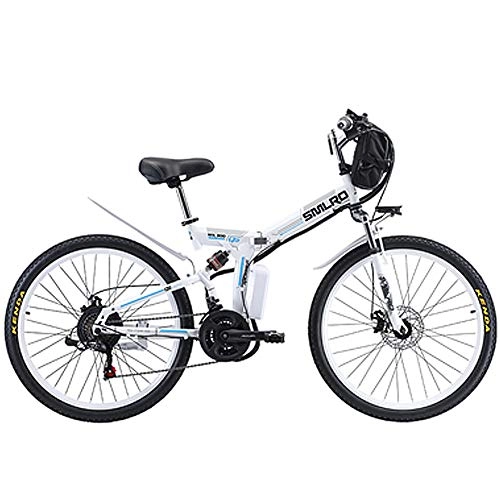 Folding Electric Mountain Bike : HAOYF 500W Electric Bicycle, 48V 10 / 13AH Removable Lithium Battery, Lightweight Folding Mountain E-Bicycle for Outdoor Cycling Travel Work Out, White, 10AH