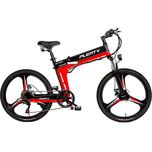 Folding Electric Mountain Bike : HAOYF 614W Electric Mountain Bike, 24" / 26" Inch Tire Folding E-Bike, 7 Speeds Mens Sports Mountain Bike for Adults, 48V 12.8AH Removable Lithium Battery, Red, 24
