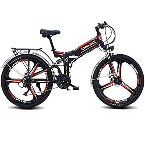 Folding Electric Mountain Bike : HAOYF Electric Bike Adult, Folding E-Bike with 300 W Motor 48V 10AH Removable Lithium Battery, 21 Speed Shifter Electric Mountain Bike for Commuter Travel, Black, One Piece Wheel