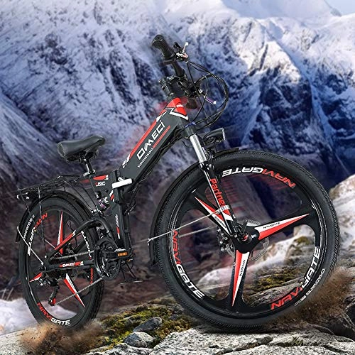 Folding Electric Mountain Bike : HAOYF Electric Bike Folding, Electric Mountain Bike, 26 Inch E-Bike with Large-Screen LCD Display, 48V 10Ah Removable Lithium Battery, Shimano 21 Speed Gear, Black