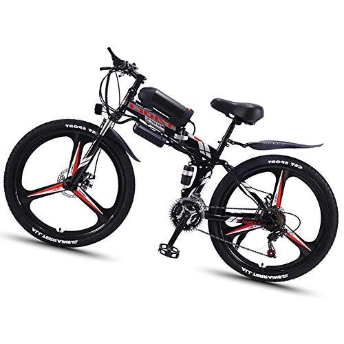 Folding Electric Mountain Bike : HAOYF Folding E-Bikes, Electric Bikes for Adults 10AH 350W 26 Inch 36V Lightweight with LED Headlights And 3 Modes Suitable for Men Teenagers Fitness City Commuting, Black, One Piece Wheel