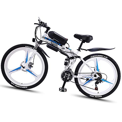 Folding Electric Mountain Bike : HAOYF Folding E-Bikes, Electric Bikes for Adults 10AH 350W 26 Inch 36V Lightweight with LED Headlights And 3 Modes Suitable for Men Teenagers Fitness City Commuting, White, Spoke Wheel