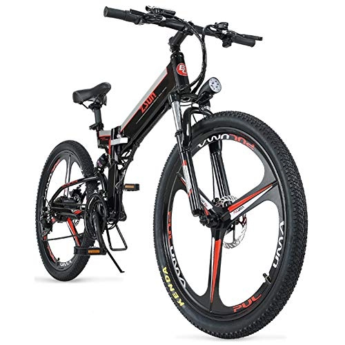 Folding Electric Mountain Bike : HAOYF Folding Electric Bike, 26 Inch Electric Bicycle with Dual Disc Brakes, 48V / 12Ah Removable Lithium-Ion Battery, 350W Brushless Gear Motor, E Bike Suitable for Adults, Black