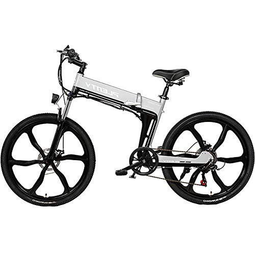Folding Electric Mountain Bike : HAOYF Folding Electric Mountain Bike, 24" / 26'' Magnesium Alloy Integrated Wheel Electric Bike with 48V 10Ah Removable Lithium-Ion Battery, Shimano 7-Speed Gear Shifts, Gray, 26
