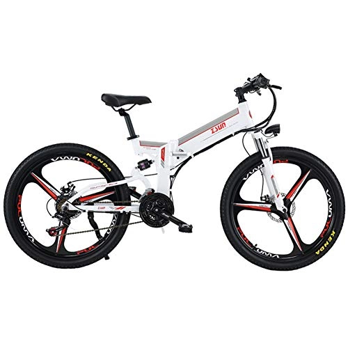 Folding Electric Mountain Bike : HAOYF Folding Electric Mountain Bike for Adult, 70-120Km Driving Range, 26" 48V 350W Removable Lithium-Ion Battery Bicycle Ebike, for Outdoor Cycling Travel Work Out, 2White