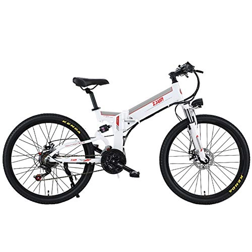 Folding Electric Mountain Bike : HAOYF Folding Electric Mountain Bike for Adult, 70-120Km Driving Range, 26" 48V 350W Removable Lithium-Ion Battery Bicycle Ebike, for Outdoor Cycling Travel Work Out, White