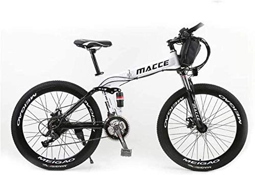 Folding Electric Mountain Bike : Hardtail Mountain Bikes, Electric Mountain Bike Foldable, Hybrid Bikes Adults Electric Bike With Removable Large Capacity Lithium-Ion Battery (36V), 21 Speed Gear And Three W(Color:White, Size:12Ah 50Km)