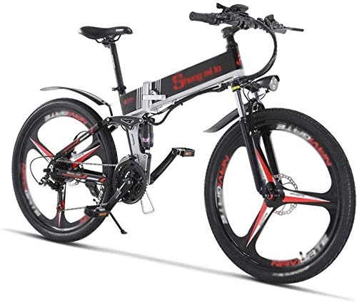 Folding Electric Mountain Bike : HCMNME durable bicycle, Electric Bikes, Folding Bikes Folding Ebike 21 Speed Gear and 26 inch 350W Double Disc Brake Smart Electric Bicycle for Adults and Teens Adults-Black Alloy frame with Dis