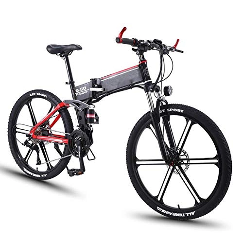 Folding Electric Mountain Bike : Heatile Collapsible Electric Bicycle Lightweight aluminum alloy frame 350W high speed brushless motor 36V8AH lithium battery Suitable for work fitness cycling outing, Red