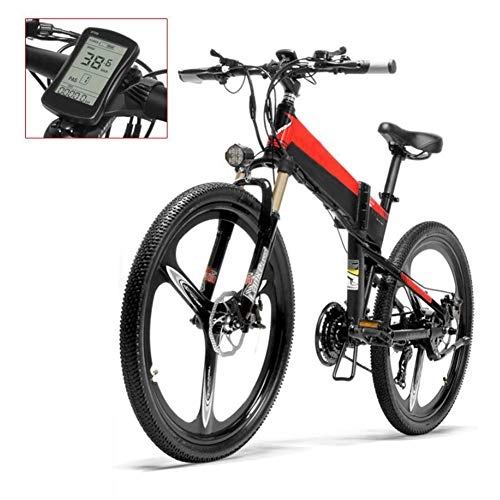 Folding Electric Mountain Bike : Heatile Electric Bicycle 400VV motor 5 speed intelligent booster With anti-theft device Suitable for daily attendance, sports fitness, hiking, self-driving tour, Red