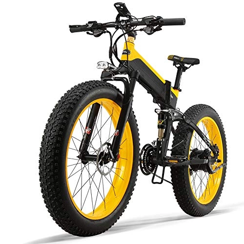 Folding Electric Mountain Bike : Herewegoo Electric Folding Mountain Bike 12.8AH 48V 2A Battery Stable Aluminum Bicycle 500W Powerful with LCD Display Yellow Adults for Riding Sports Fitness Traveling