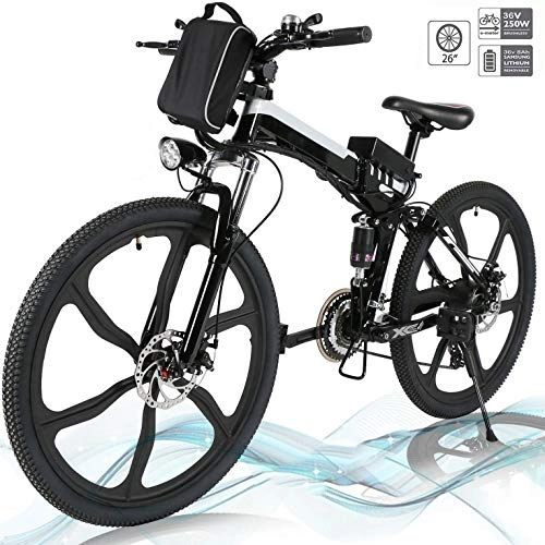 Folding Electric Mountain Bike : Hesyovy 26'' Folding Electric Mountain Bike Removable Large Capacity Lithium-Ion Battery (36V 250W), Electric Bike 21 Speed Gear and Three Working Modes