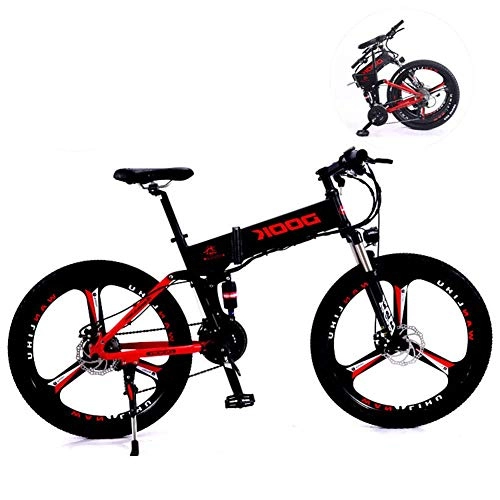 Folding Electric Mountain Bike : HEWEI 26-inch electric mountain bikes 27-fold foldable Mountain Electric lithium battery made of aluminum alloy Light and practical for driving off-road vehicles suitable for men and women red