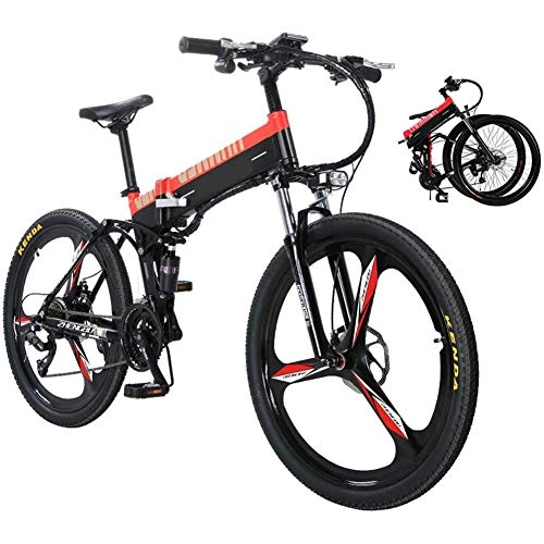 Folding Electric Mountain Bike : HFJKD 26inch Foldable Adult Mountain Bike, 27 Speed Electric mountain bike, Smart LCD Meter, Double Disc Brake and Full Suspension Bicycle, Portable, A